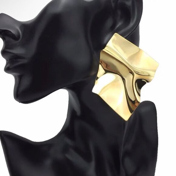 Irregular Metal Stud Earrings Statement Big Earrings - Picture 3 of 3